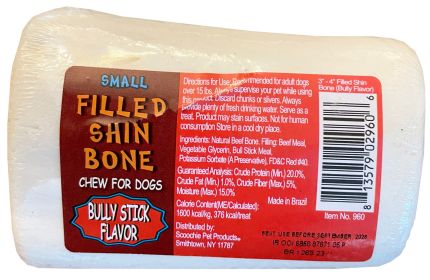 3-4 Inch Bully Stuffed White Shin Bone with UPC