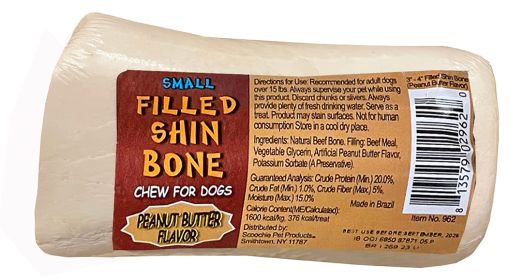 3-4 Inch Peanut Butter Stuffed White Shin Bone with UPC