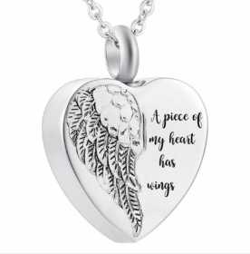 Jewelry Commemorative Pet Ashes Necklace Stainless Steel Heart-shaped Angel Wings Urn Pendant