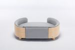 Scandinavian style Elevated Dog Bed Sofa with Solid Wood legs and Bent Wood Back, Velvet Cushion, Light Grey