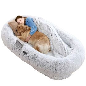 Human Size Dog Bed with Pillow Blanket 72.83x47.24x11.81in Bean Bag Washable Removable Flurry Plush Cover Large