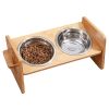 Bamboo Double Dog Raised Bowls 15 Degree Tilt Elevated Dog Bowls with 4 Adjustable Heights 2 Stainless Steel