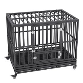 Heavy Duty Dog Crate 3-Door Kennel Lockable Wheels and Removable