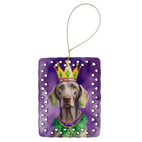 Weimaraner King of Mardi Gras Porcelain Ornament Christmas Tree Hanging Decorations for Home Christmas Holiday, Rectangle, Gift, Multicolor