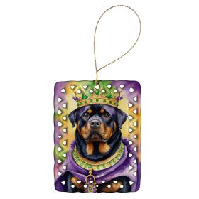 Rottweiler King of Mardi Gras Porcelain Ornament Christmas Tree Hanging Decorations for Home Christmas Holiday, Rectangle, Gift, Multicolor