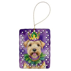 Wheaten Terrier King of Mardi Gras Porcelain Ornament Christmas Tree Hanging Decorations for Home Christmas Holiday, Rectangle, Gift, Multicolor