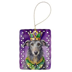 Scottish Deerhound King of Mardi Gras Porcelain Ornament Christmas Tree Hanging Decorations for Home Christmas Holiday, Rectangle, Gift, Multicolor