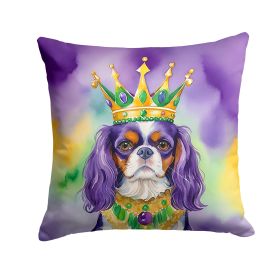 Cavalier Spaniel King of Mardi Gras Throw Pillow Machine Washable, Indoor Outdoor Decorative Pillow for Couch, Bed or Patio, 14Hx14W