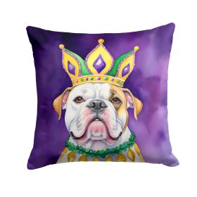 American Bulldog King of Mardi Gras Throw Pillow Machine Washable, Indoor Outdoor Decorative Pillow for Couch, Bed or Patio, 18Hx18W