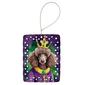 Chocolate Poodle King of Mardi Gras Porcelain Ornament Christmas Tree Hanging Decorations for Home Christmas Holiday, Rectangle, Gift, Multicolor