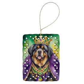 Tibetan Mastiff King of Mardi Gras Porcelain Ornament Christmas Tree Hanging Decorations for Home Christmas Holiday, Rectangle, Gift, Multicolor