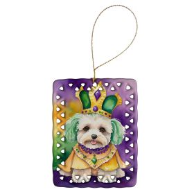 Maltipoo King of Mardi Gras Porcelain Ornament Christmas Tree Hanging Decorations for Home Christmas Holiday, Rectangle, Gift, Multicolor