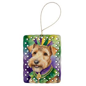 Lakeland Terrier King of Mardi Gras Porcelain Ornament Christmas Tree Hanging Decorations for Home Christmas Holiday, Rectangle, Gift, Multicolor