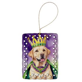 Labrador Retriever King of Mardi Gras Porcelain Ornament Christmas Tree Hanging Decorations for Home Christmas Holiday, Rectangle, Gift, Multicolor