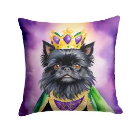 Affenpinscher King of Mardi Gras Throw Pillow Machine Washable, Indoor Outdoor Decorative Pillow for Couch, Bed or Patio, 14Hx14W