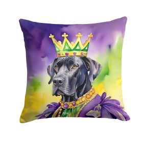 Great Dane King of Mardi Gras Throw Pillow Machine Washable, Indoor Outdoor Decorative Pillow for Couch, Bed or Patio, 14Hx14W