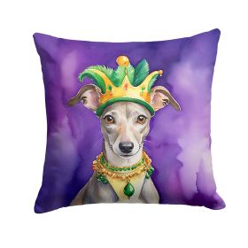 Whippet King of Mardi Gras Throw Pillow Machine Washable, Indoor Outdoor Decorative Pillow for Couch, Bed or Patio, 18Hx18W