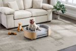 Scandinavian style Elevated Dog Bed Sofa with Solid Wood legs and Bent Wood Back, Velvet Cushion, Light Grey