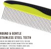 Dog Comb Removes Tangles and Knots Matted Fur - Grooming Tool with Stainless Steel Teeth and Non-Slip Grip