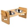 Bamboo Double Dog Raised Bowls 15 Degree Tilt Elevated Dog Bowls with 4 Adjustable Heights 2 Stainless Steel