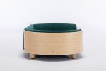 Scandinavian style Elevated Dog Bed with Solid Wood legs and Bent Wood Back, Velvet Cushion, Dark green