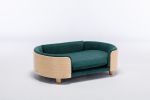 Scandinavian style Elevated Dog Bed with Solid Wood legs and Bent Wood Back, Velvet Cushion, Dark green