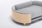 Scandinavian style Elevated Dog Bed Sofa with Solid Wood legs and Bent Wood Back, Velvet Cushion, Light Grey