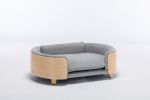 Scandinavian style Elevated Dog Bed Sofa with Solid Wood legs and Bent Wood Back, Velvet Cushion, Light Grey