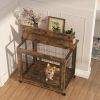 Furniture Style Dog Crate Side Table on Wheels with Double Doors and Lift Top