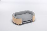 Scandinavian style Elevated Dog Bed Sofa with Solid Wood legs and Bent Wood Back, Velvet Cushion, Light Grey