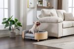 Scandinavian style Elevated Dog Bed Sofa with Solid Wood legs and Bent Wood Back, Velvet Cushion, Light Grey