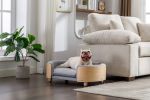 Scandinavian style Elevated Dog Bed Sofa with Solid Wood legs and Bent Wood Back, Velvet Cushion, Light Grey