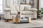 Scandinavian style Elevated Dog Bed Sofa with Solid Wood legs and Bent Wood Back, Velvet Cushion, Light Grey