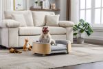 Scandinavian style Elevated Dog Bed Sofa with Solid Wood legs and Bent Wood Back, Velvet Cushion, Light Grey