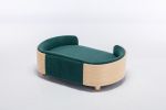 Scandinavian style Elevated Dog Bed with Solid Wood legs and Bent Wood Back, Velvet Cushion, Dark green