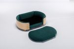 Scandinavian style Elevated Dog Bed with Solid Wood legs and Bent Wood Back, Velvet Cushion, Dark green