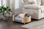 Scandinavian style Elevated Dog Bed Sofa with Solid Wood legs and Bent Wood Back, Velvet Cushion, Light Grey