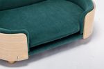 Scandinavian style Elevated Dog Bed with Solid Wood legs and Bent Wood Back, Velvet Cushion, Dark green