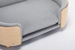 Scandinavian style Elevated Dog Bed Sofa with Solid Wood legs and Bent Wood Back, Velvet Cushion, Light Grey