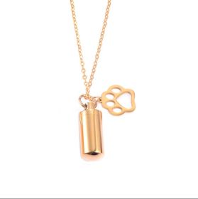 Stainless Steel Small Cylinder Plated Gold Silver Pet Urn Memorial Necklace (Color: Gold hollow claw)