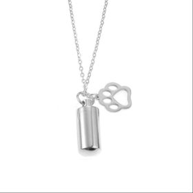 Stainless Steel Small Cylinder Plated Gold Silver Pet Urn Memorial Necklace (Color: Silver hollow claw)