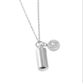 Stainless Steel Small Cylinder Plated Gold Silver Pet Urn Memorial Necklace (Color: Silver LOVE)