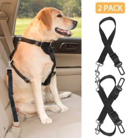 2Pcs Dog Seat Belt Leash Adjustable Pet Dog Safety Leads Harness (Color: Black)