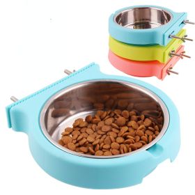 Stainless steel pet bowl hanging bowl tableware overturn proof dog bowl dog bowl (Color: Small blue)