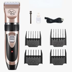 Dog Grooming Kit Clippers; Low Noise; pet grooming; Rechargeable (Color: Gold)