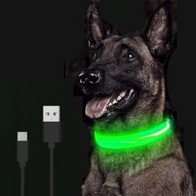 LED Glowing Dog Collar Rechargeable Luminous, Adjustable Pet Safety Collar (Color: Green Battery, size: M)