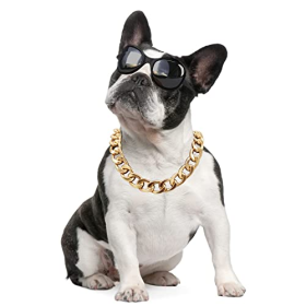 Dog Chain Collar big gold necklace (Color: silvery, size: 45cm necklace +7cm adjusting chain)