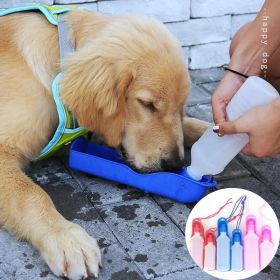 Dog Water Bottle Feeder with Plastic Portable Water Bottle Pets Outdoor Travel Water Feeder (Metal Color: Blue, size: 250ML)