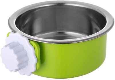 Removable Hanging Food Stainless Steel Water Bowl Cage Bowl (Color: Green)