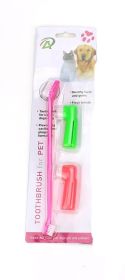 Two Headed Dog Toothbrush Set Canine Dental Hygiene Brush with 2 Finger Brushes (Color: Pink)